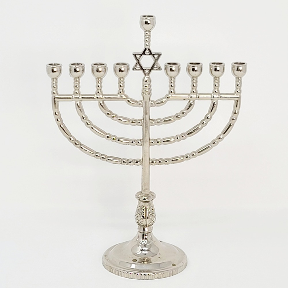 Silver Tone‎ Star of David Hanukkah Menorah Chanukiah 8.5 Inch Traditional Good